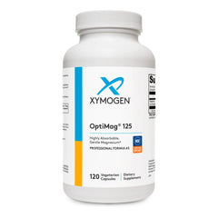 XYMOGEN OptiMag 125 bottle on countertop supporting daily magnesium intake.