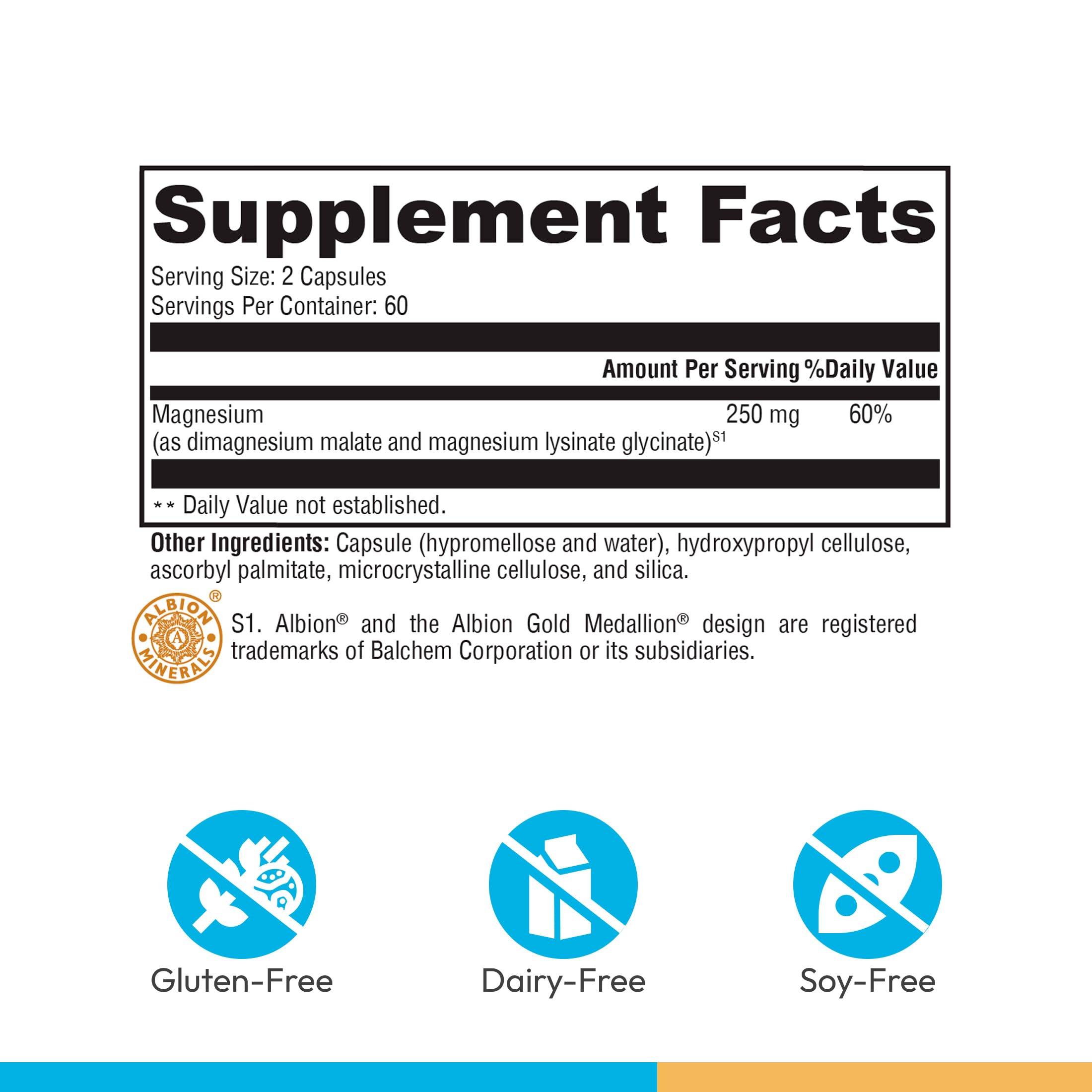 Close-up of OptiMag 125 capsules highlighting gentle magnesium.