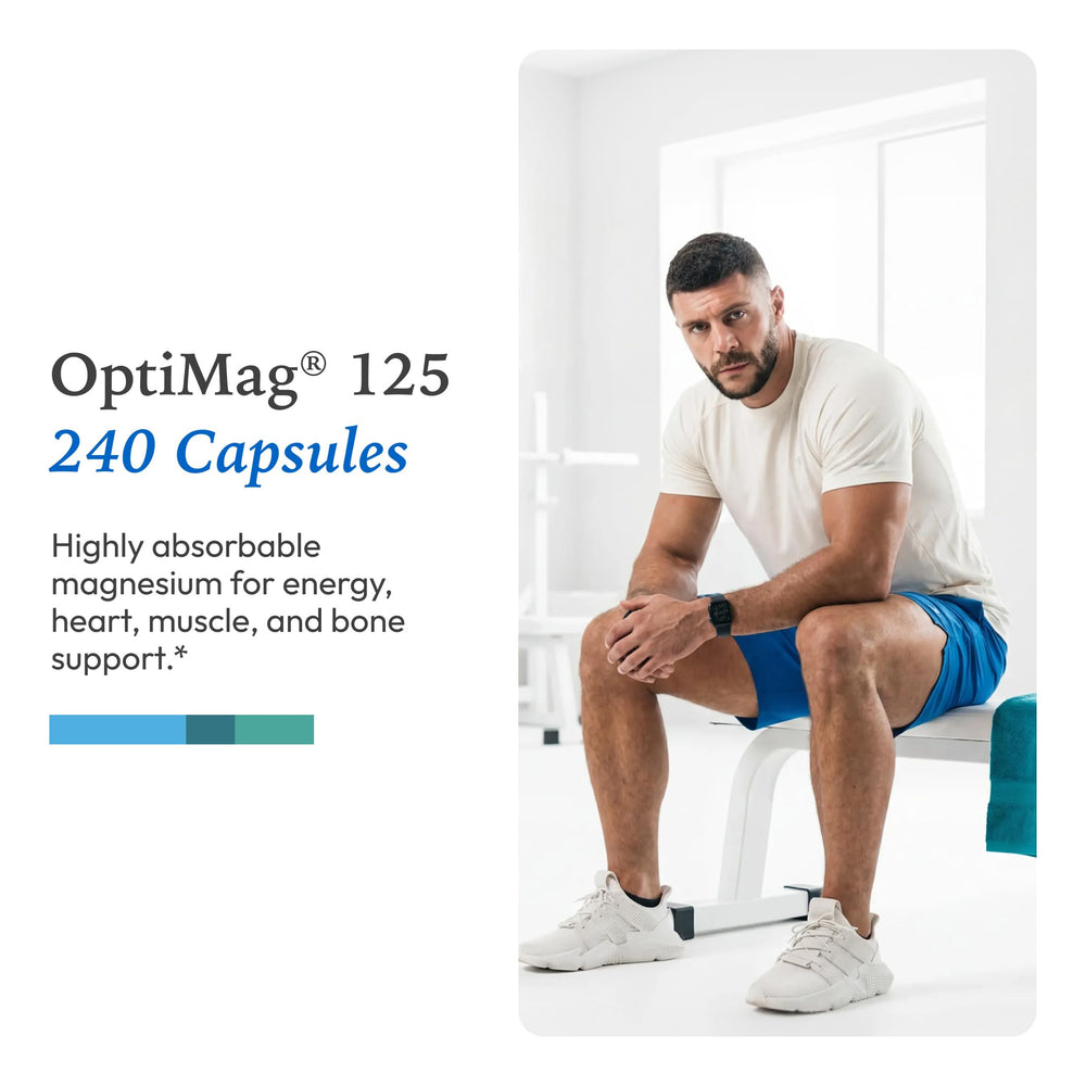 XYMOGEN OptiMag 125 packaging on shelf highlighting 240 capsules