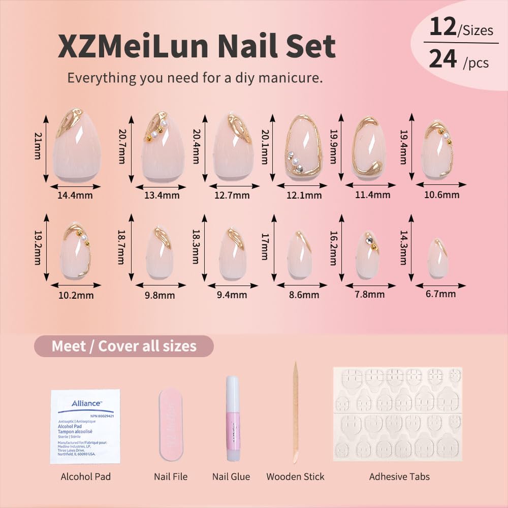 XZMeiLun glossy full cover press-on nails for a salon-like shine at home.