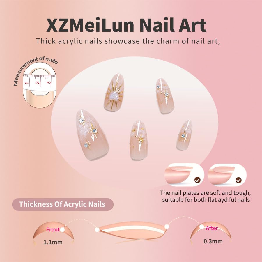 XZMeiLun heart-charms nails add cute accent to any manicure