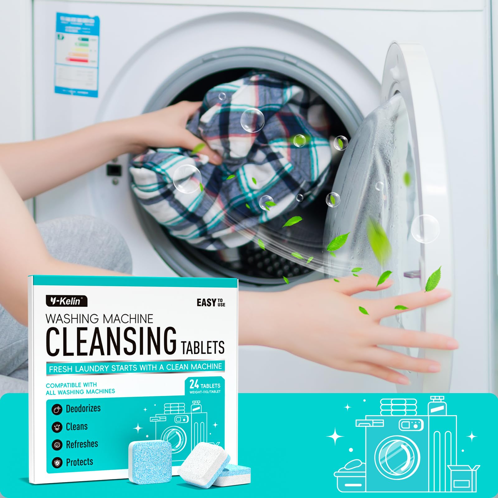 Y-Kelin easy-dispensing tablet pack for simple, mess-free maintenance.