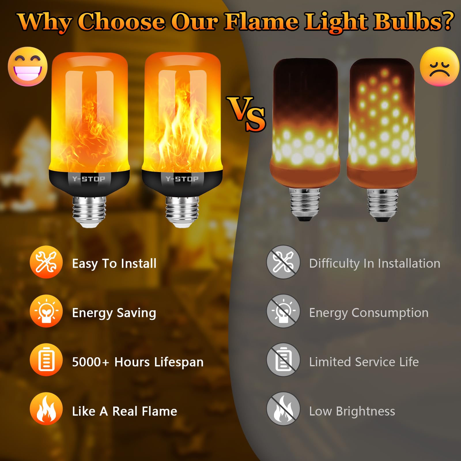 Y- STOP flame bulbs creating holiday ambience outdoors