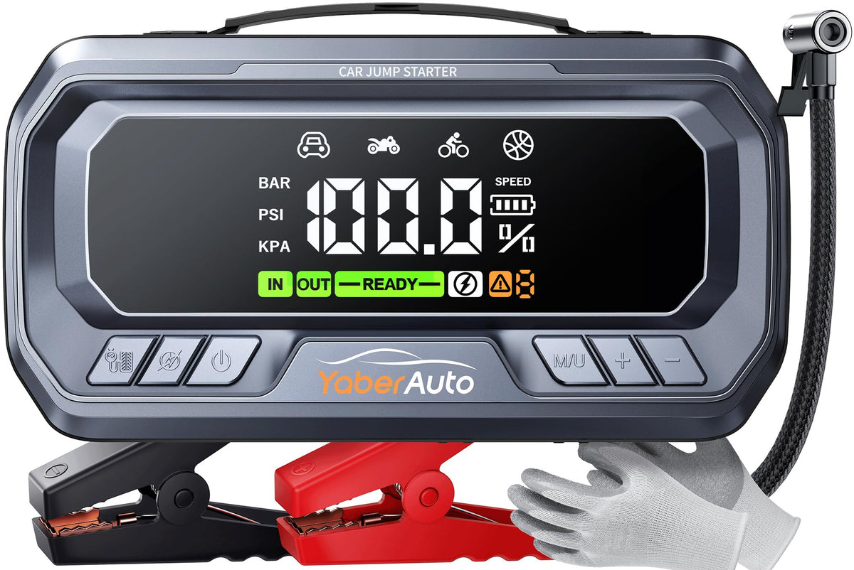 YaberAuto YA90 jump starter front view showing portable design