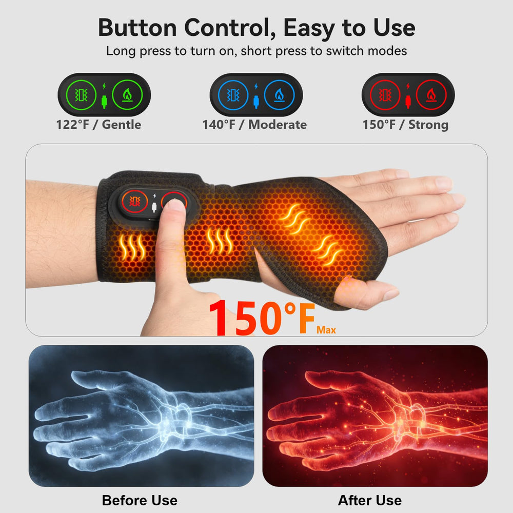 Yabuu wrist heating pad massage settings offer gentle vibration options