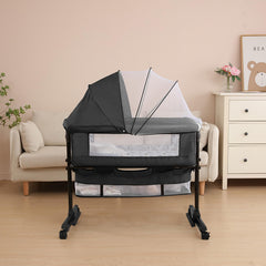 YADAQE Baby Cradle with a supportive mattress and breathable mosquito net for a comfortable, dry nap.