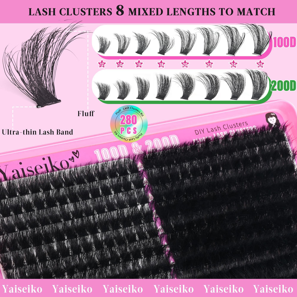 Yaiseiko D-curly lash clusters 12-25mm for bold, wispy looks.