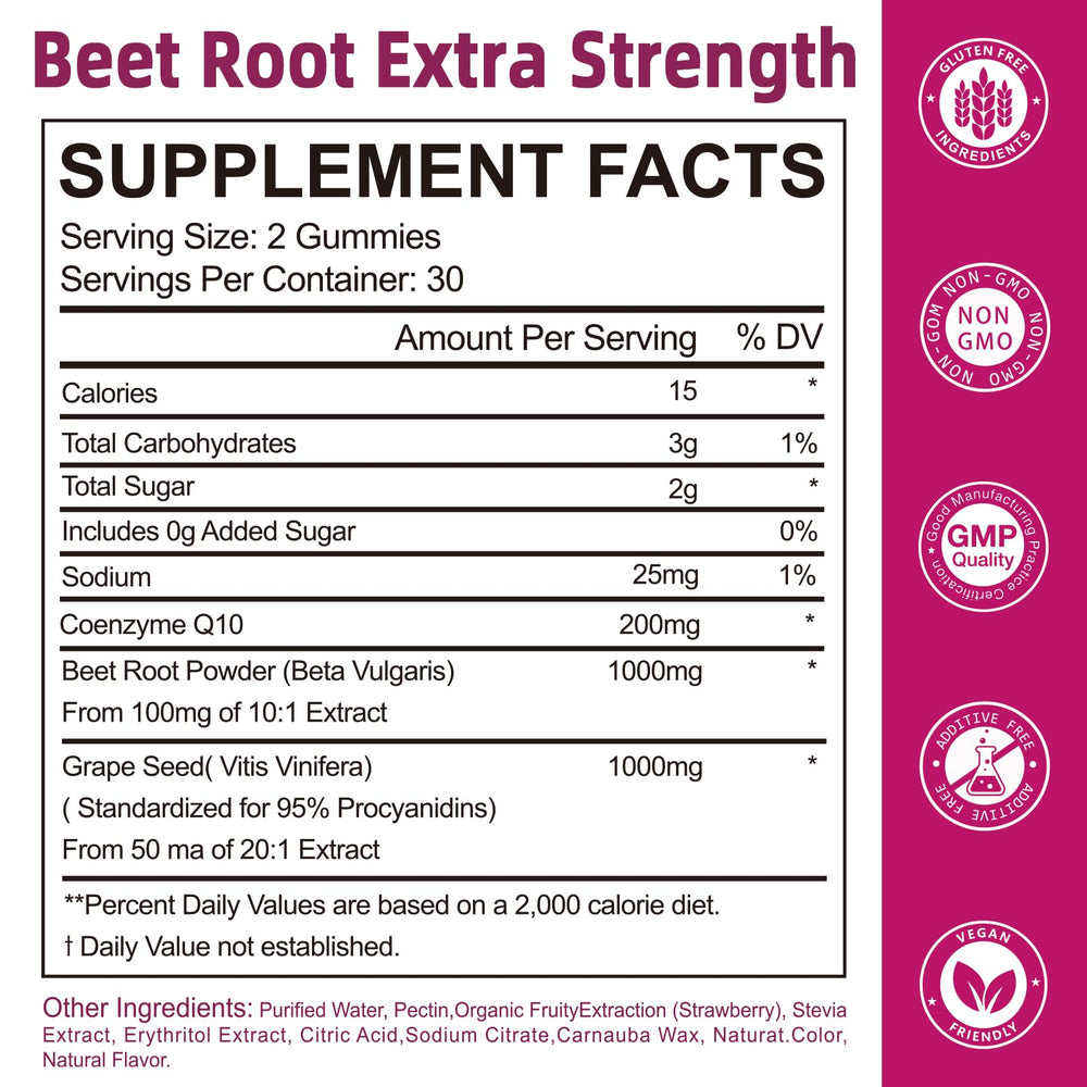 Yalei Beet Root Gummies bottle and label detail on a kitchen counter