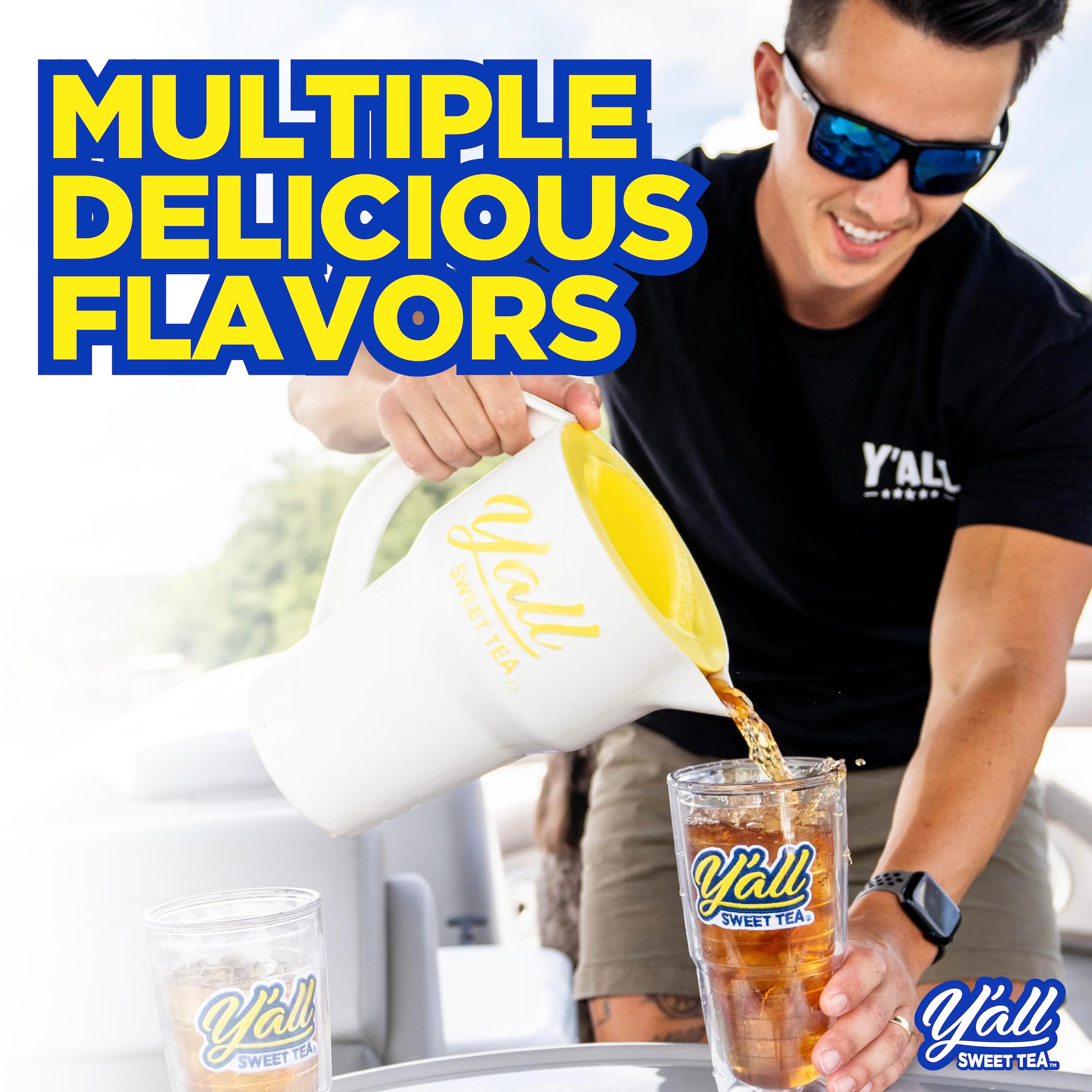 Y'all Sweet Tea backyard barbecue scene, gallon-sized bags for large gatherings.