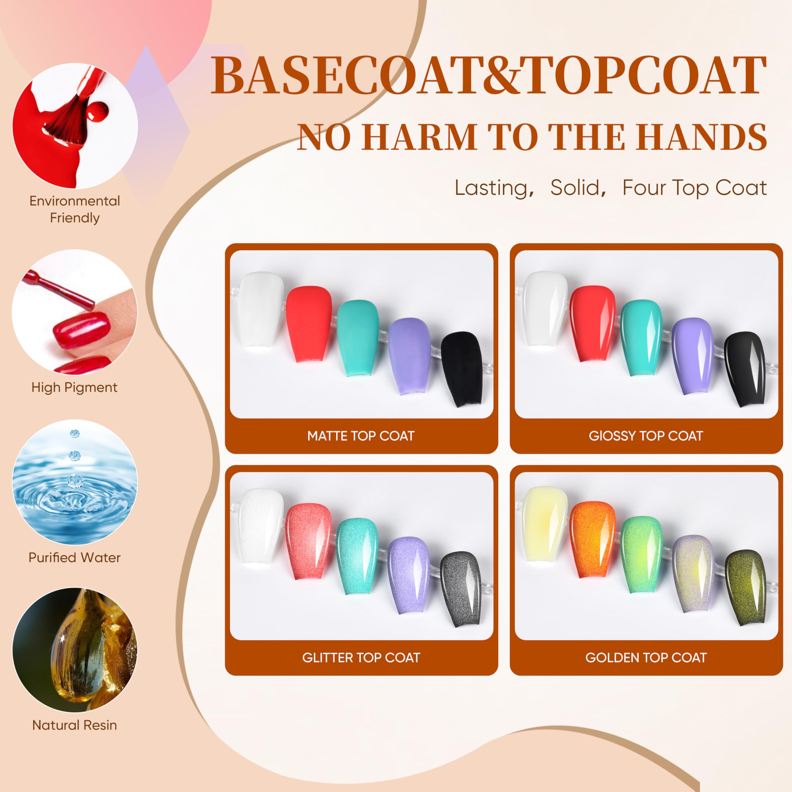 YALSYNY base coat and four top coats for long-lasting finishes.