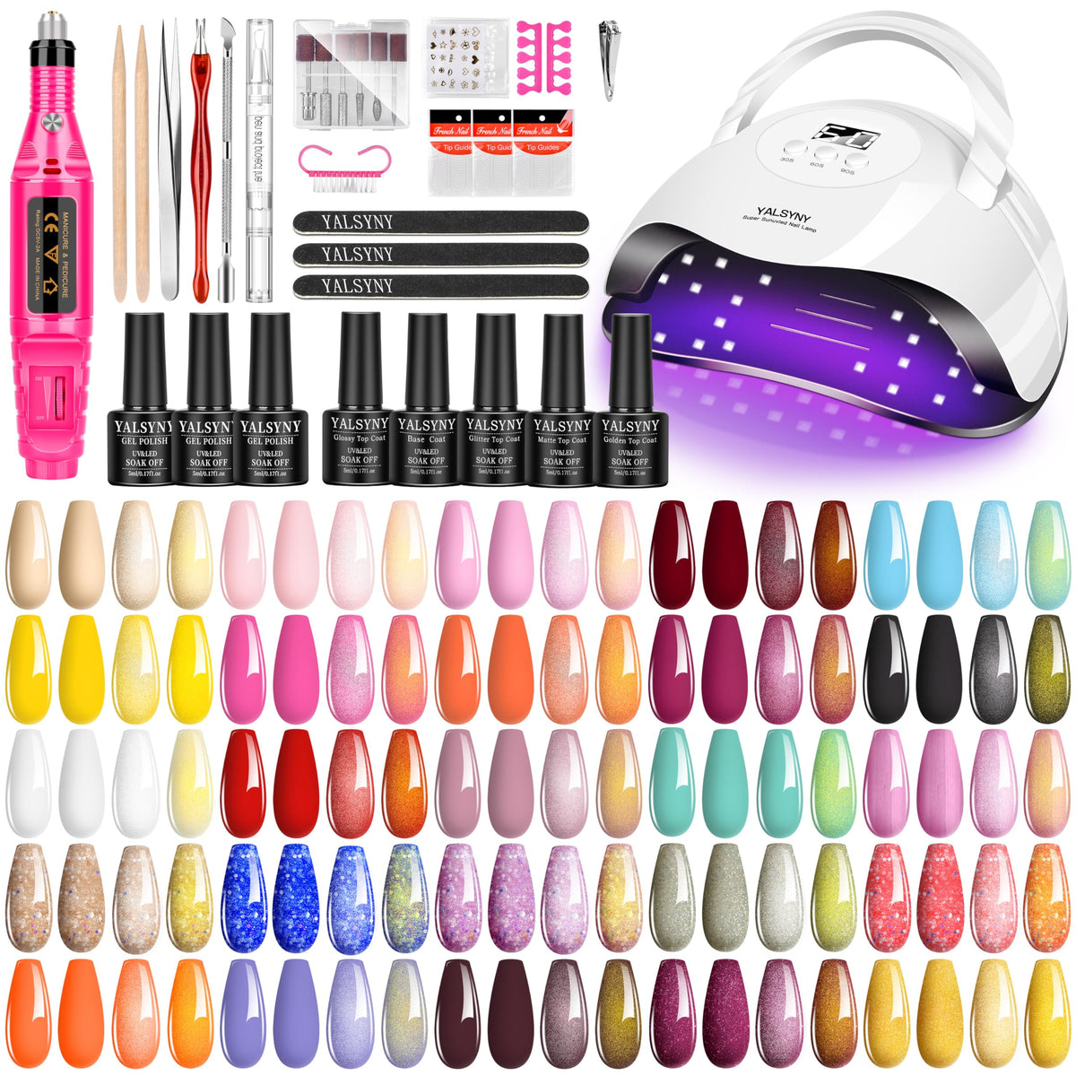 YALSYNY nail kit with LED lamp for at-home gel manicures.
