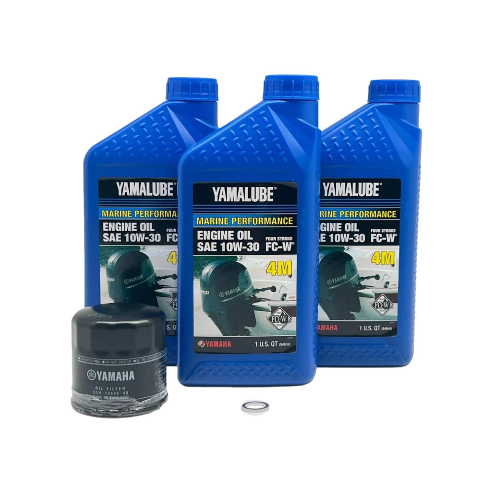 Yamaha Yamalube oil change kit packaging shows OEM quality for F30-F70 engines.