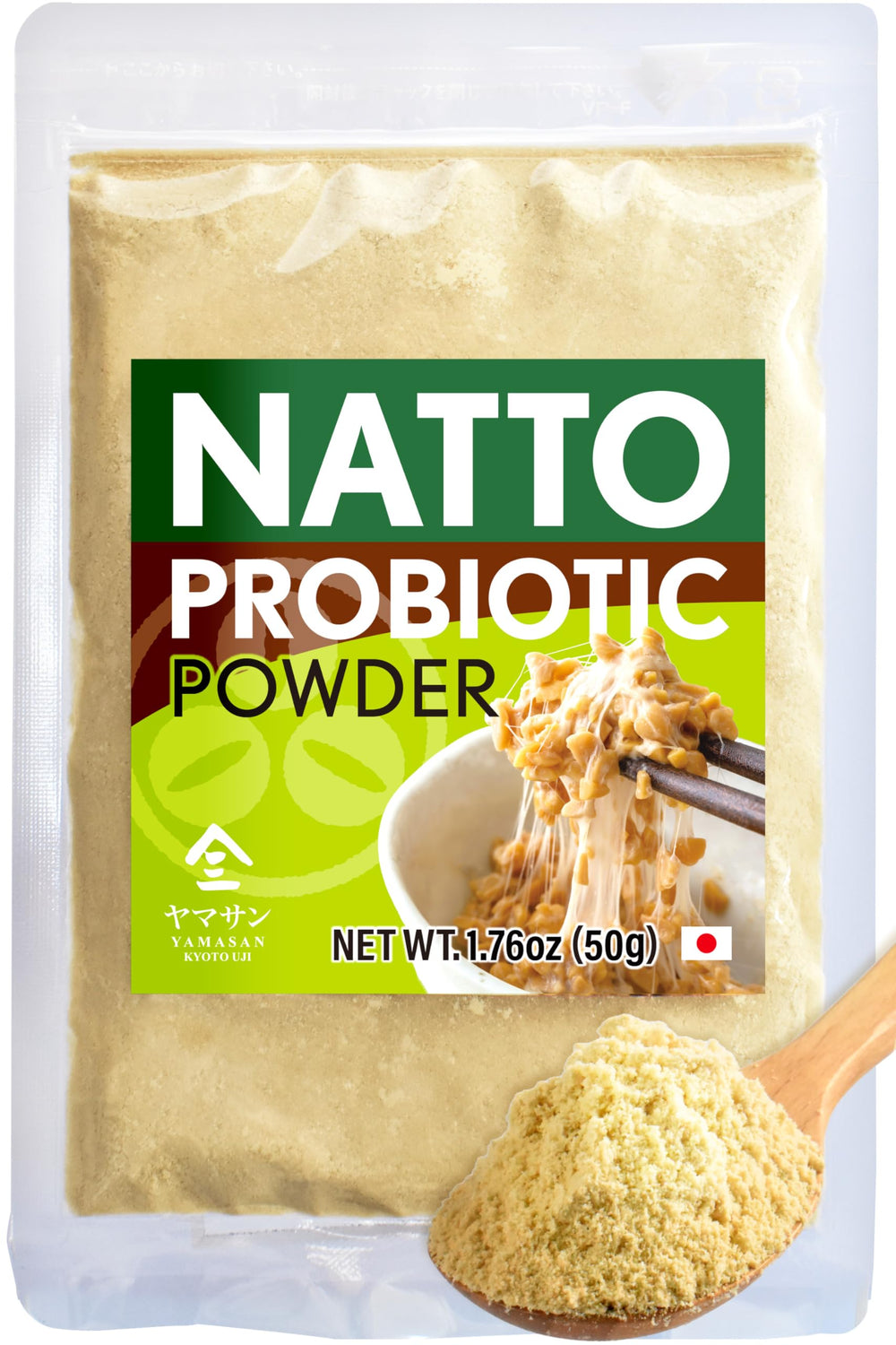 YAMASAN KYOTO UJI natto powder bottle being poured for probiotic flavor.
