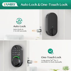 Yamiry keypad entry shows multiple unlock options and interior rotatable knob.