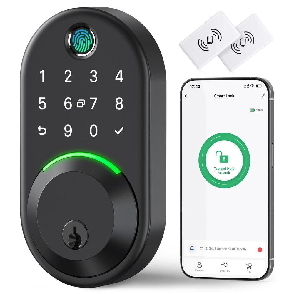 Yamiry Smart Deadbolt front-door shows the fingerprint sensor for quick, secure access.