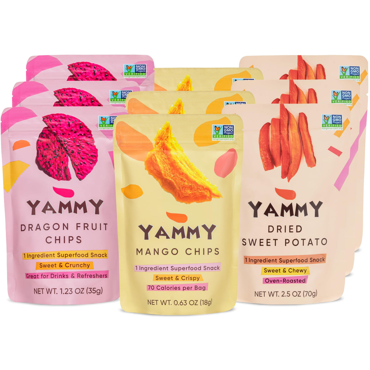 Yammy dried sweet potato sticks for a savory, fiber-rich snack on the go.
