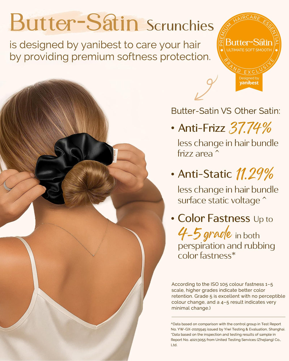 Yanibest satin scrunchies worn on wrist as fashion accessory