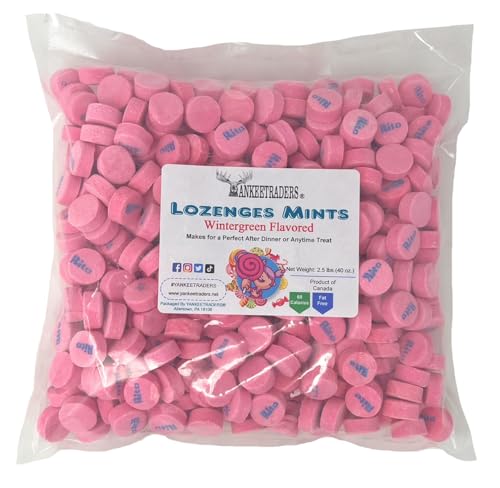 YANKEETRADERS Wintergreen Lozenges close-up highlights smooth pink candies and classic flavor.