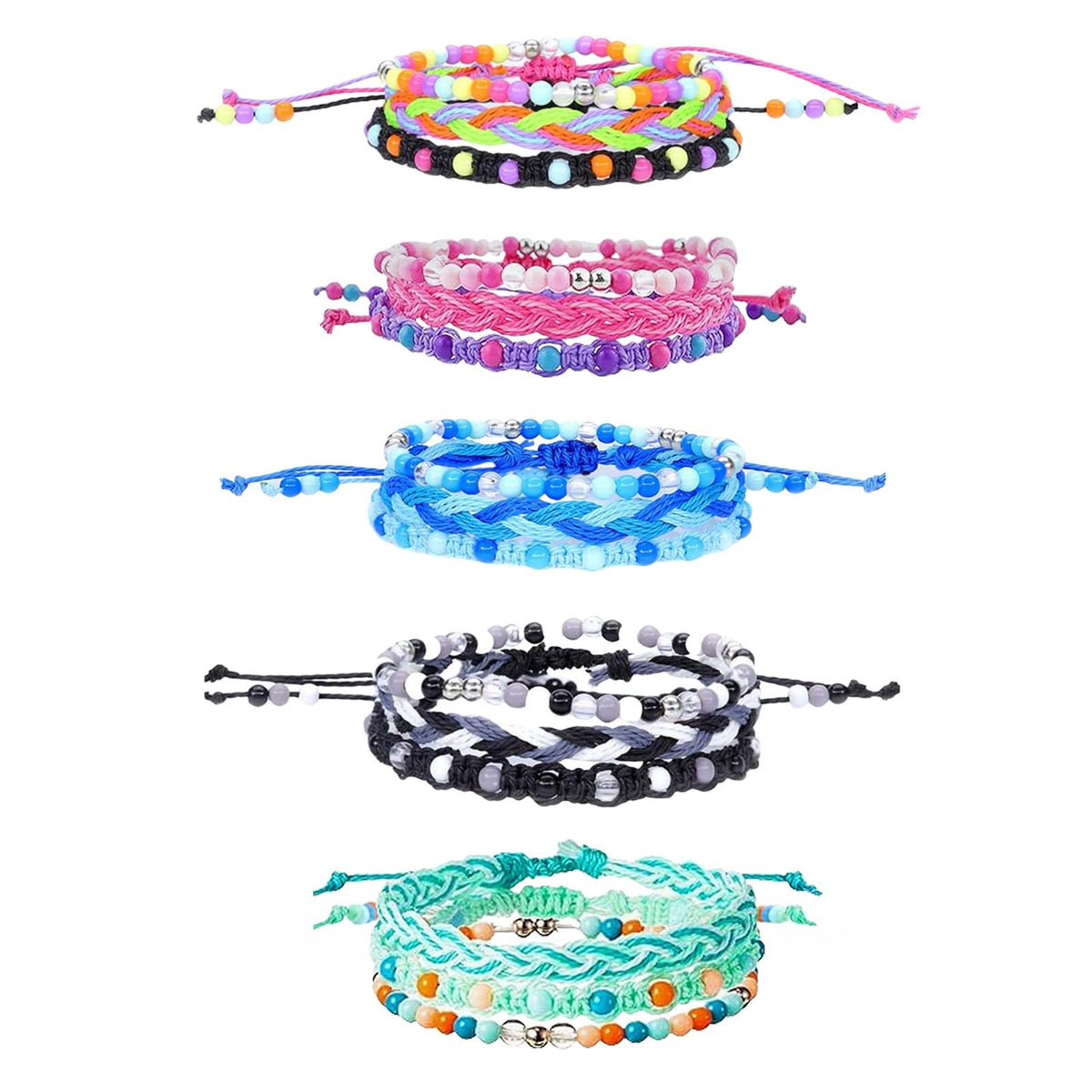 YANMIN 15pc braided and beaded bracelets set for versatile stacking