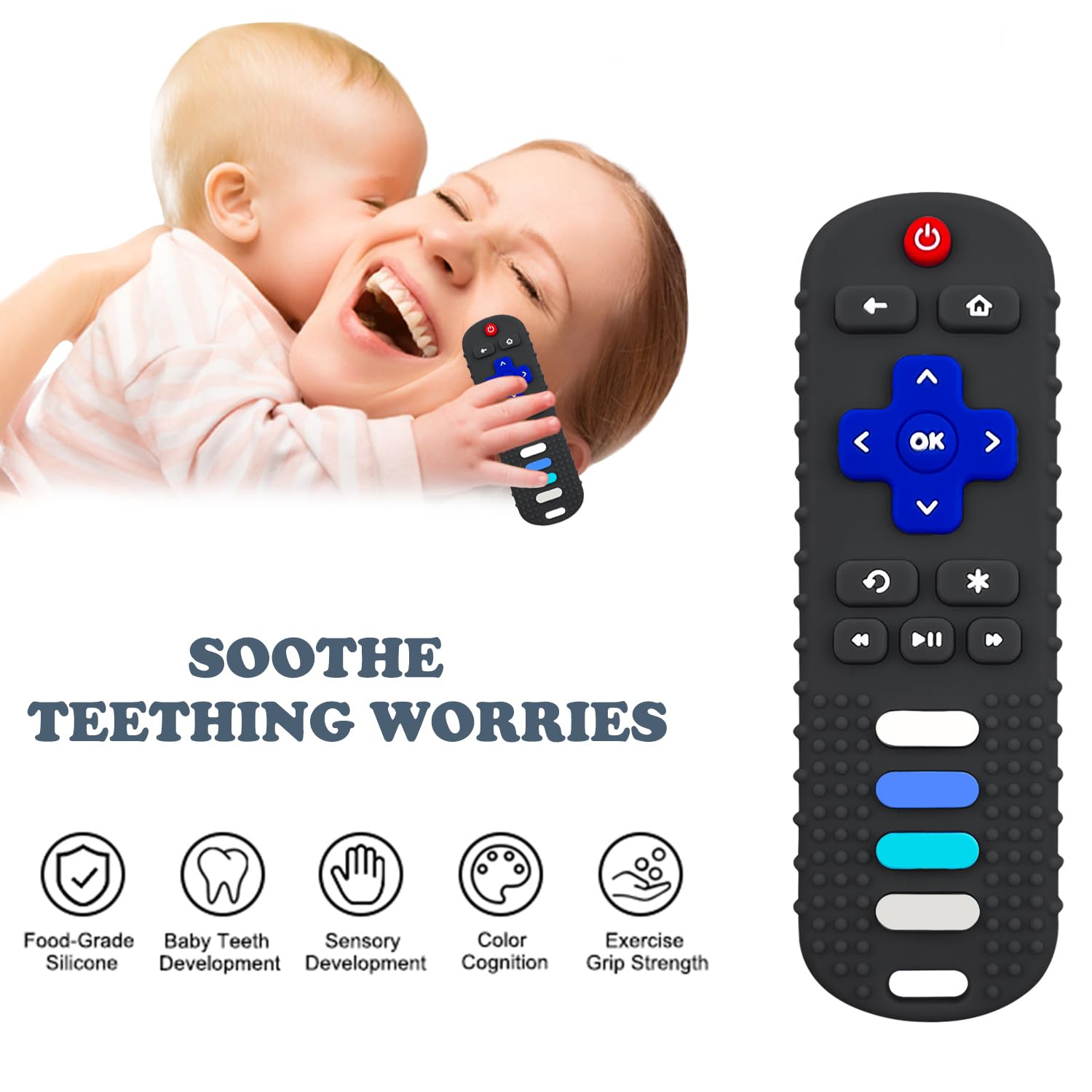 YAPPROMO baby remote teether fits small hands for easy gripping.