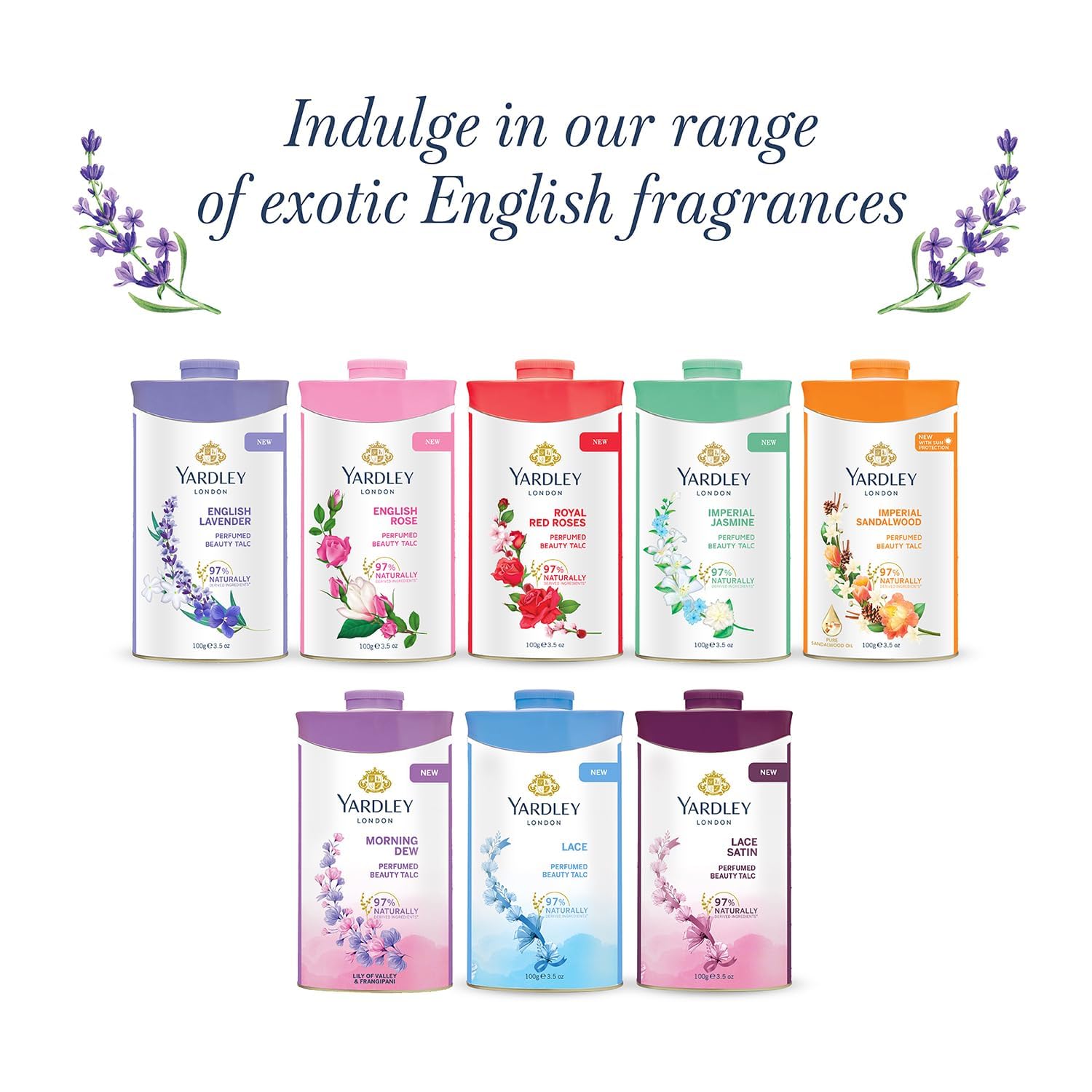 Yardley English Lavender talc in a bathroom setup for a fresh routine.