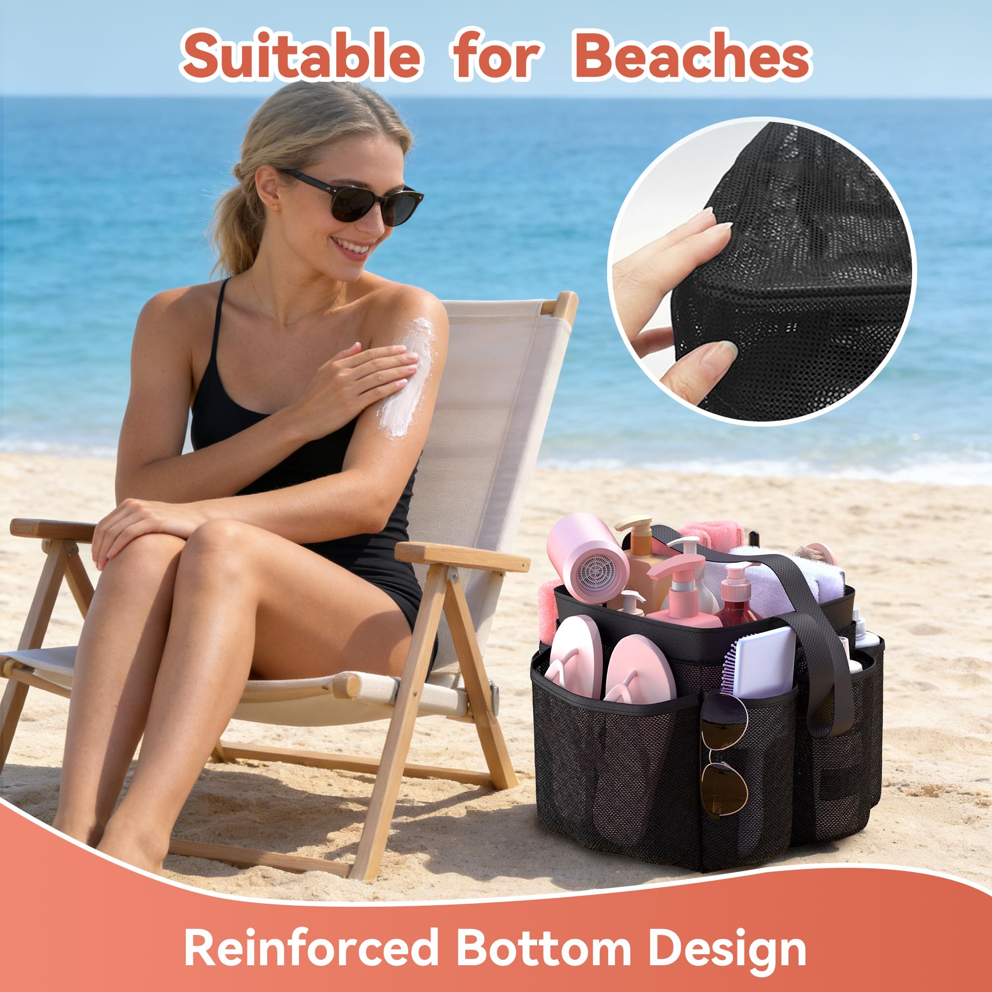 Eight-pocket layout keeps sunscreen and razors neatly sorted