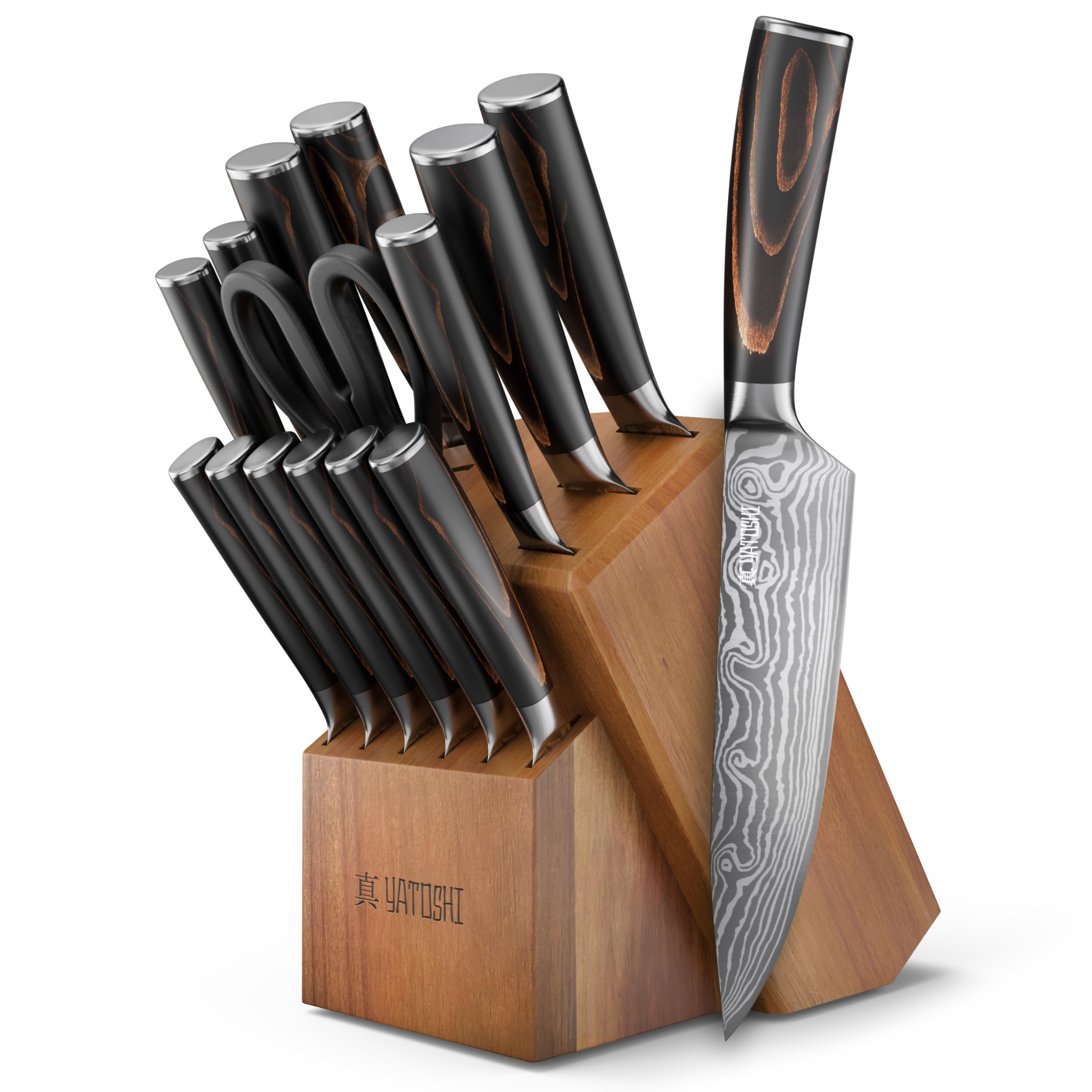 Yatoshi Knives professional block with blades for safe countertop storage
