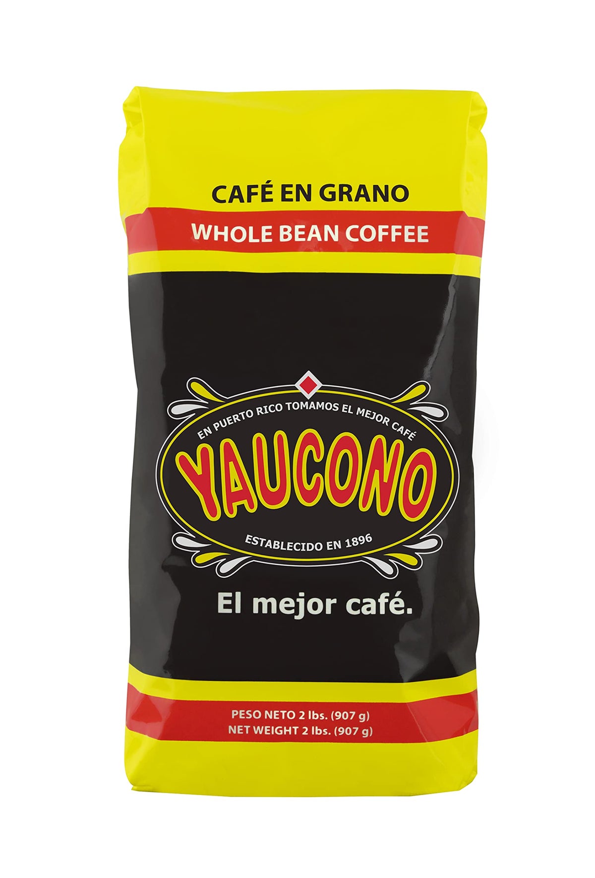 Yaucono whole bean coffee 2 lb pack ready for grinding and brewing at home