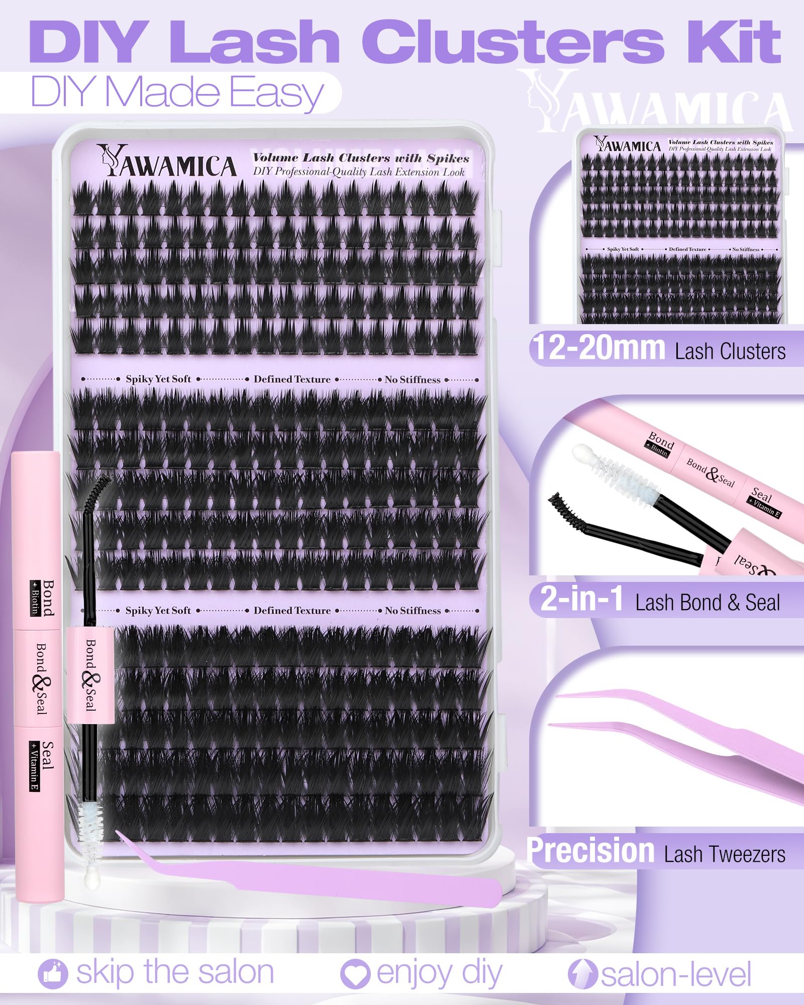 Yawamica lash tweezer included for precise, clean application in DIY lash sessions.