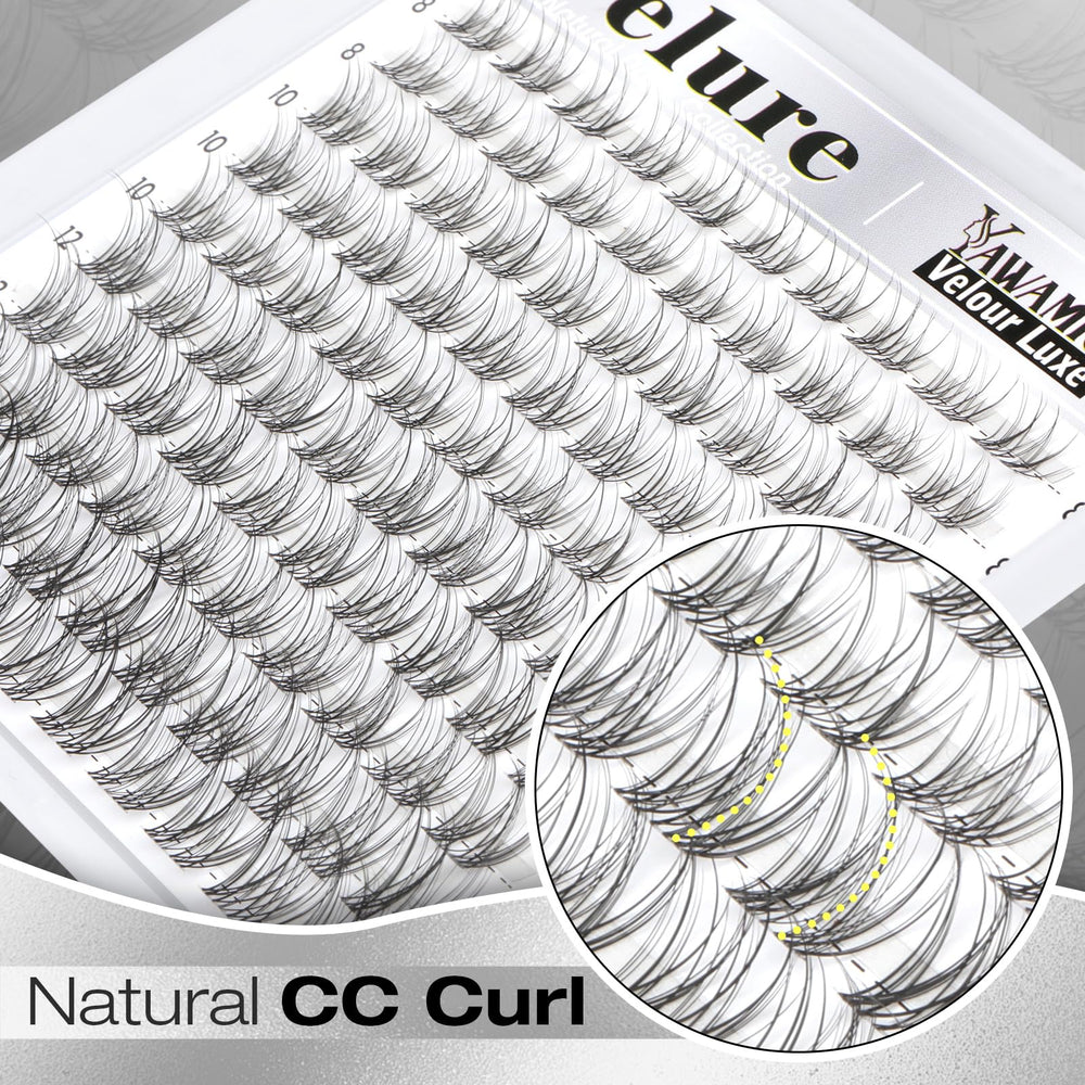 Yawamica Velure natural clusters blend with lashes for a soft airy finish.