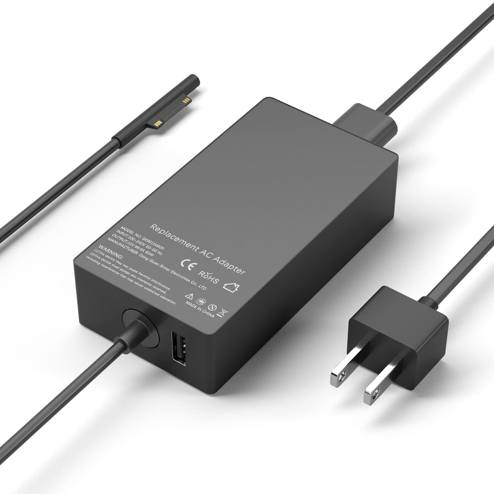 YBRUZRUB 65W Surface Pro charger front view powering a Surface device