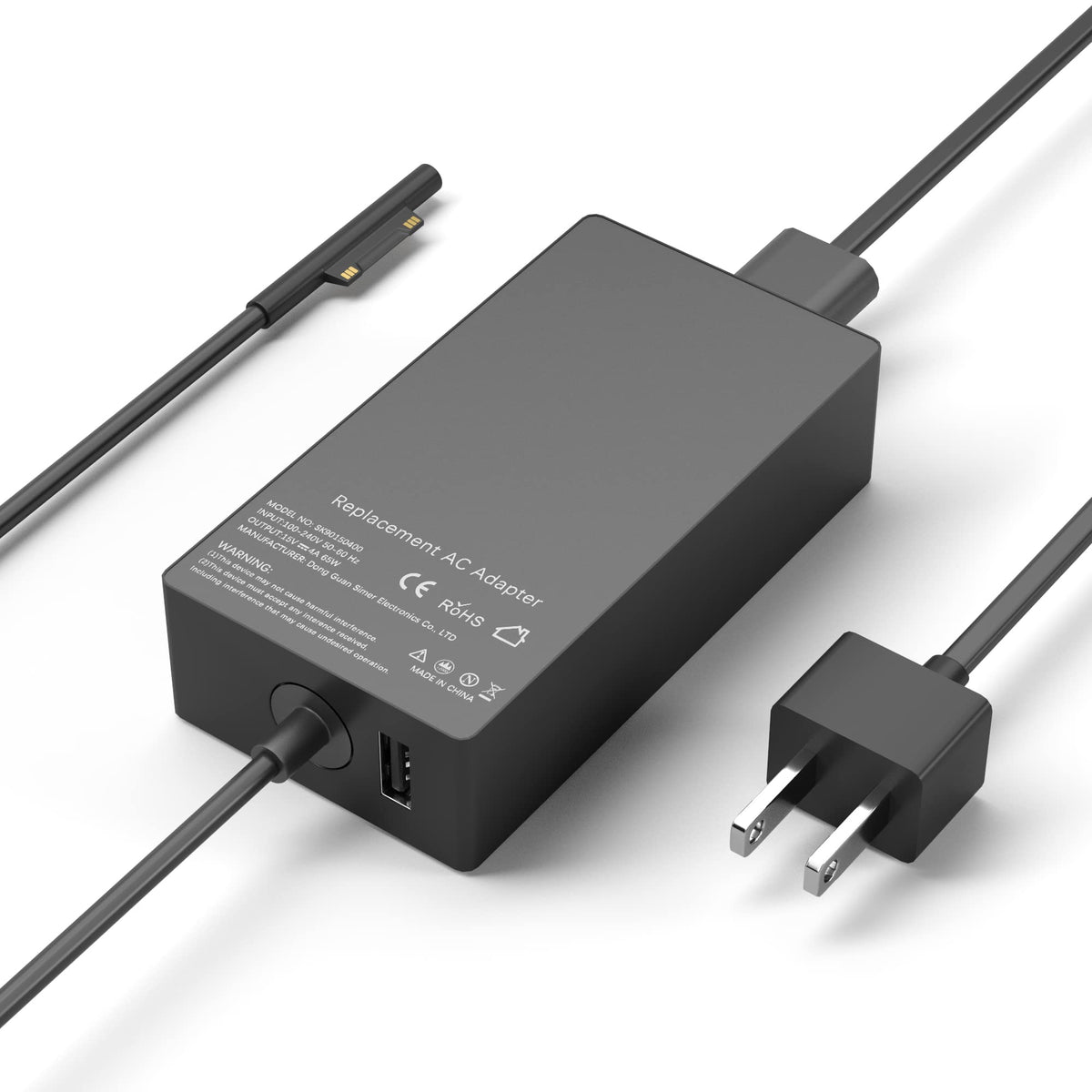 YBRUZRUB 65W Surface Pro charger front view powering a Surface device