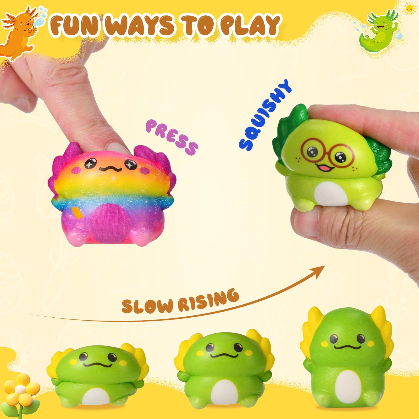 YBSOP Easter party favor set with soft axolotl toys.