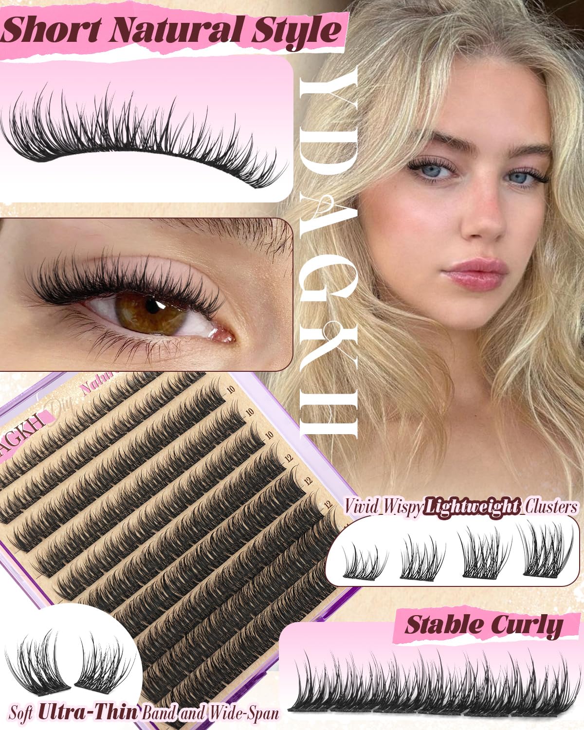 YDAGKH short lash clusters 10mm subtle length and definition