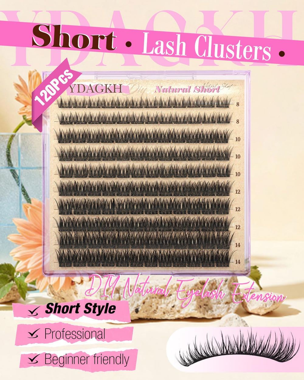 YDAGKH short lash clusters 12mm flutter with light weight