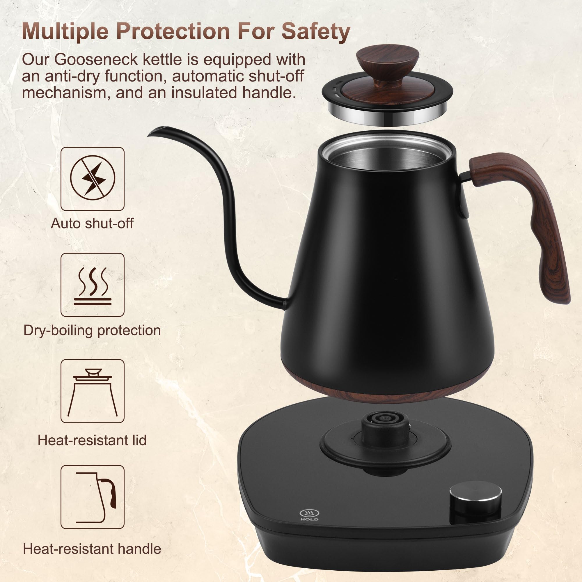 YDDZZM gooseneck kettle boiling action for fast heating.