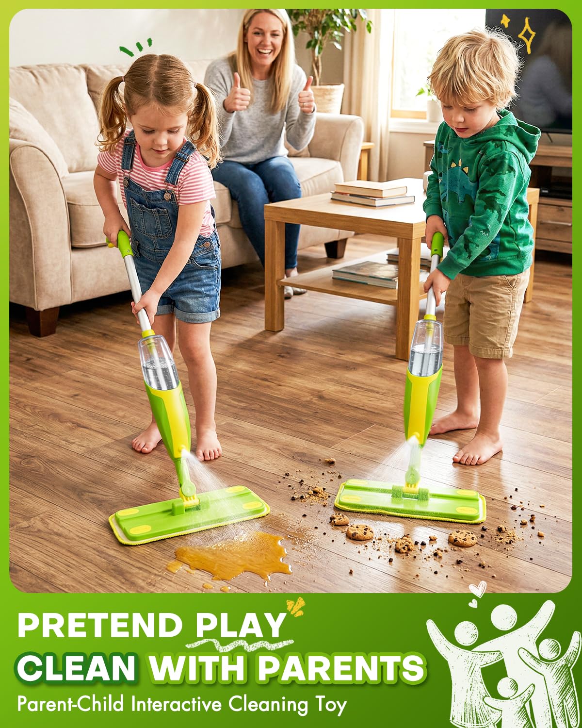 Yeeammk pretend play mop sprayer demonstrates spraying for role play