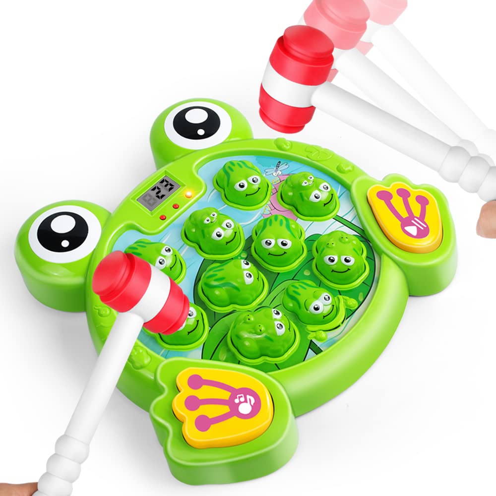 YEEBAY Whack A Frog front view with two soft hammers for safe play.