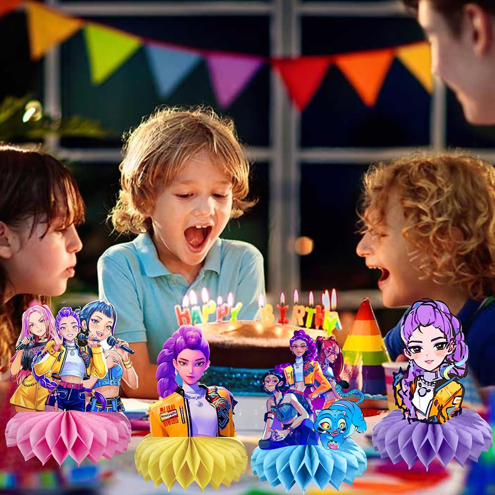 Table decor with YEEFIGRO Demon Movie Hunters centerpieces at a kids party