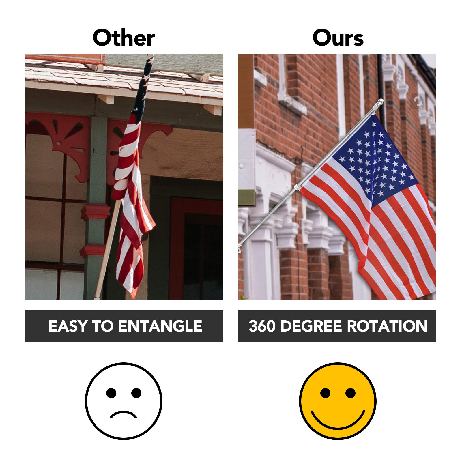Yeesun stainless steel 1-inch diameter flag pole provides strong support