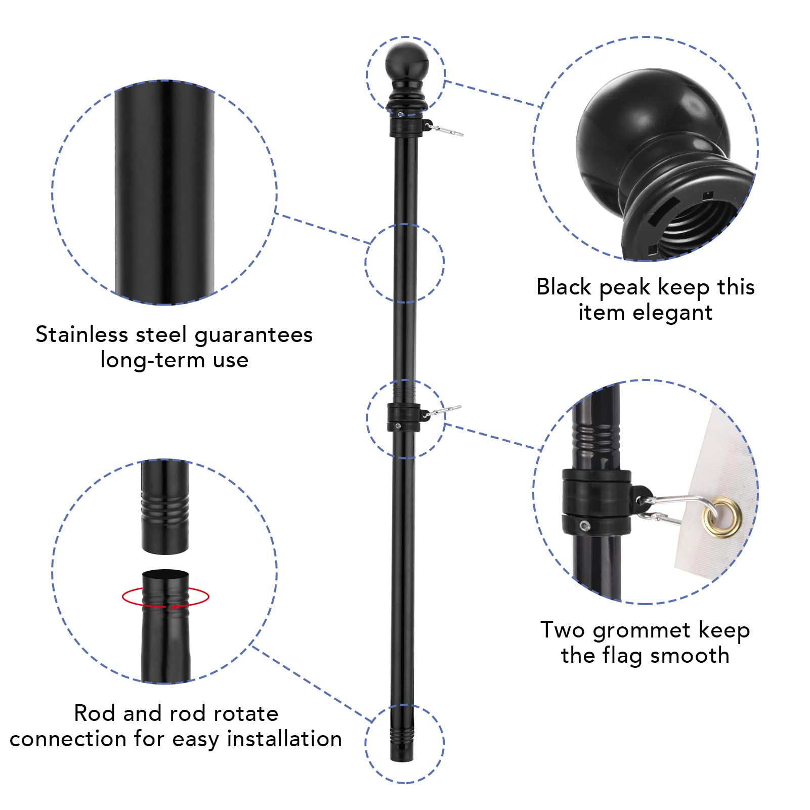 Yeesun wall-mount bracket flag pole keeping flag elevated and secure