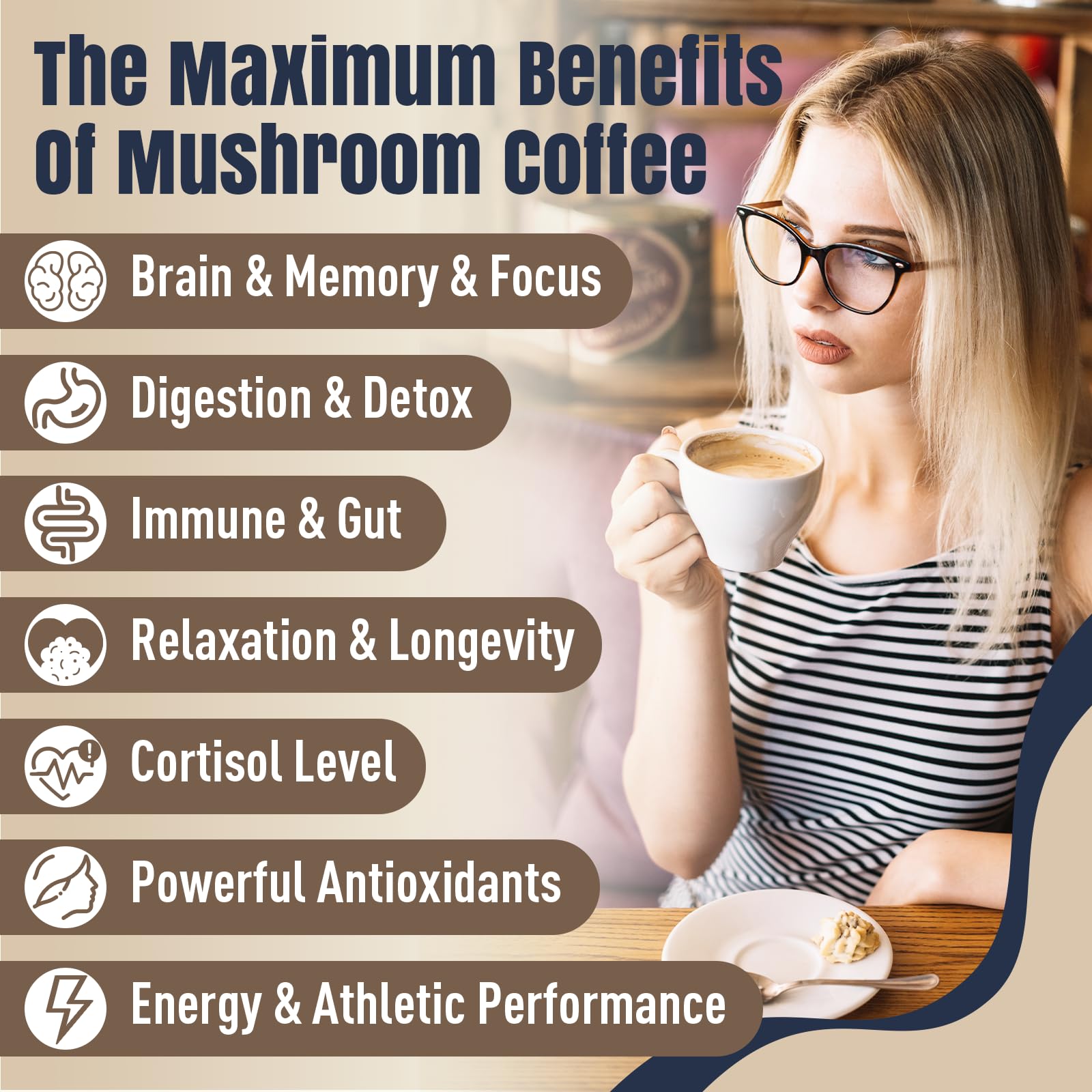 Close-up of the 11-mushroom blend fruiting bodies for balanced energy