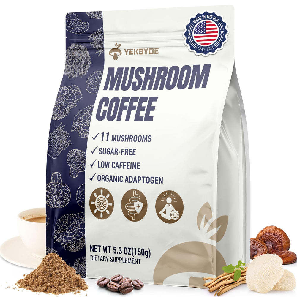 YEKBYOE Mushroom Coffee bag-front showing 11-mushroom blend for energy