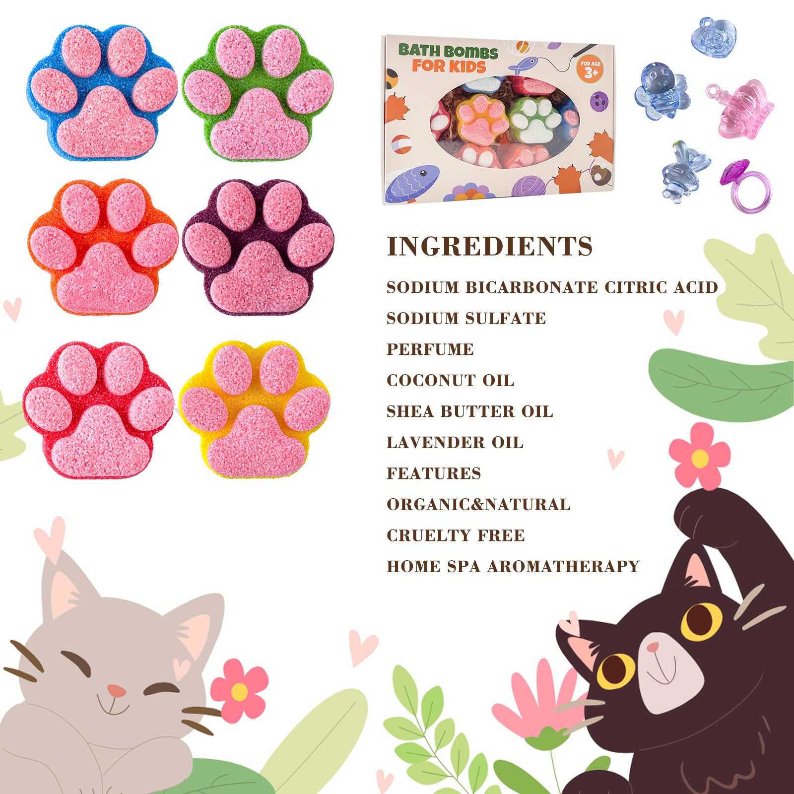 Yekery Paw Bath Bombs kid-friendly design emphasizes playful paw shape for imaginative play.