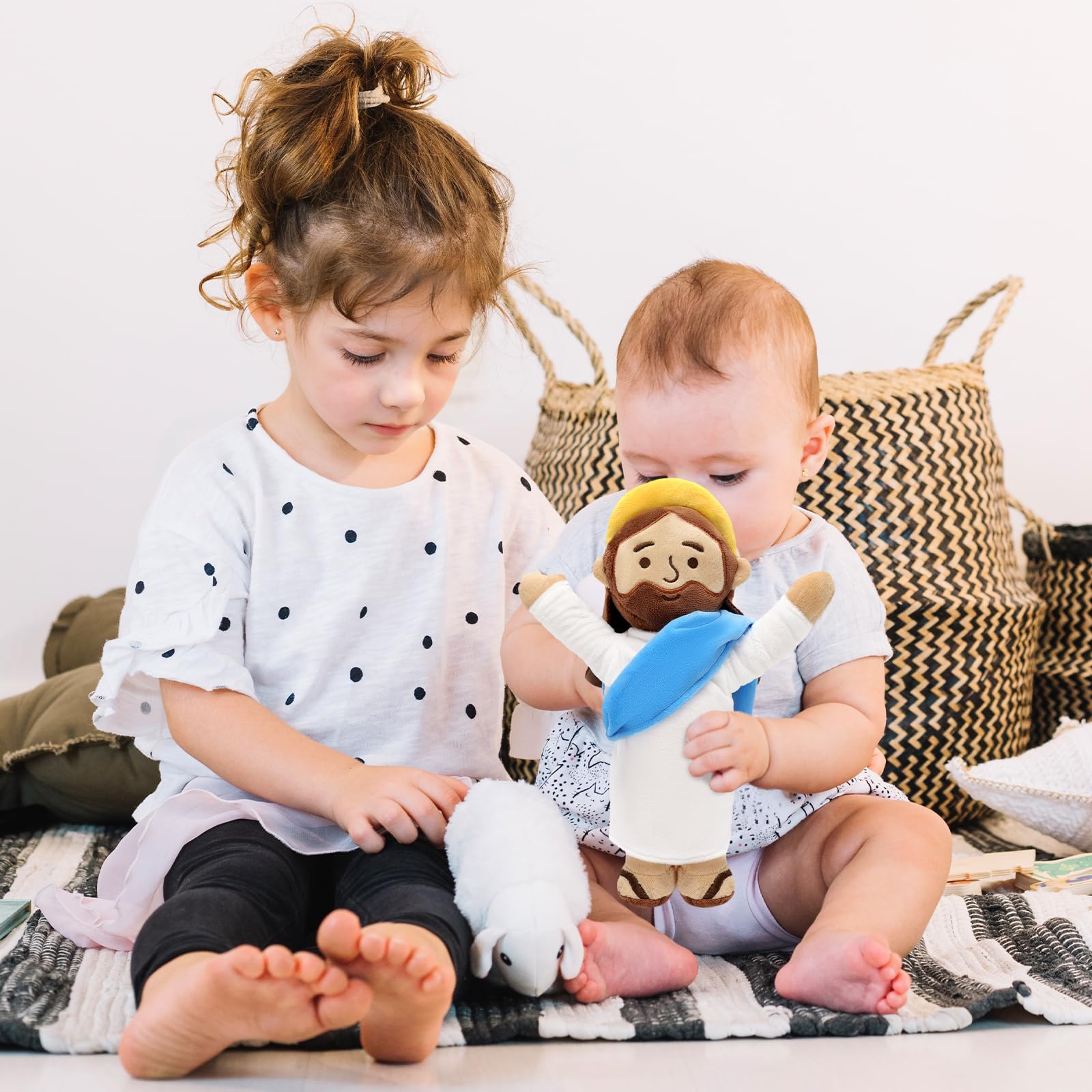 Yelakey Jesus plush close-up face, detailed expression for gentle companionship.