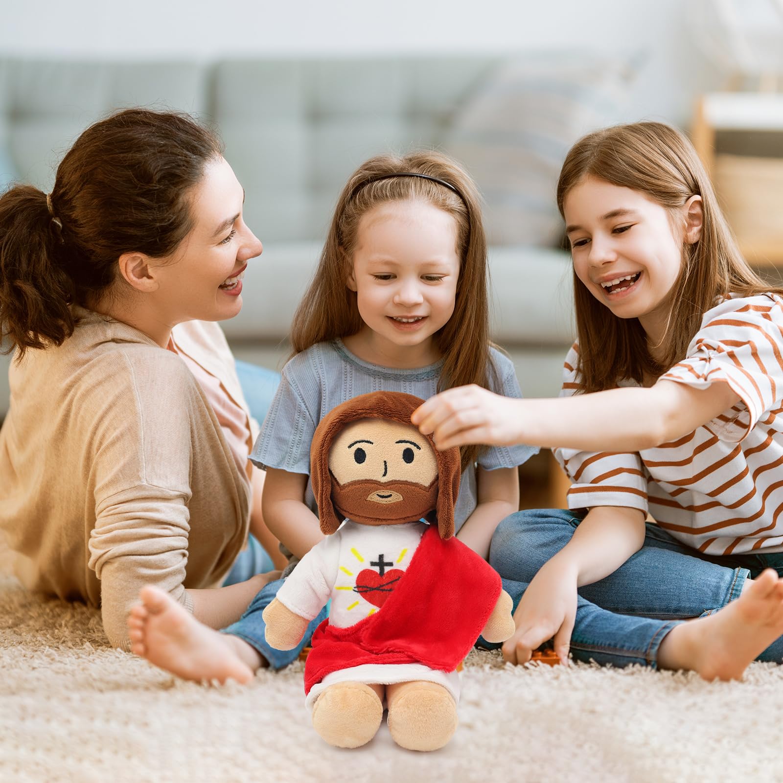 Yelakey Jesus doll can stand or sit for display and play.