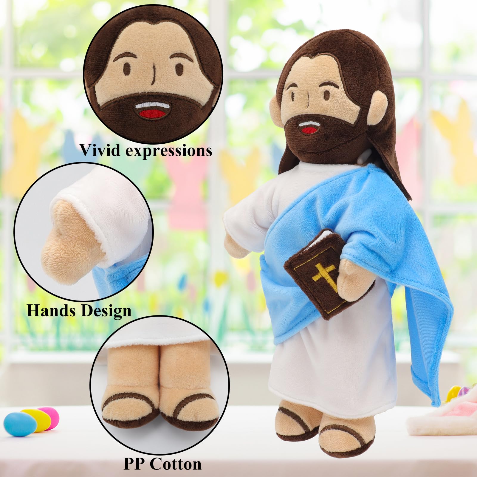 Yelakey Jesus Plush verses and songs highlight faith moments during quiet time.