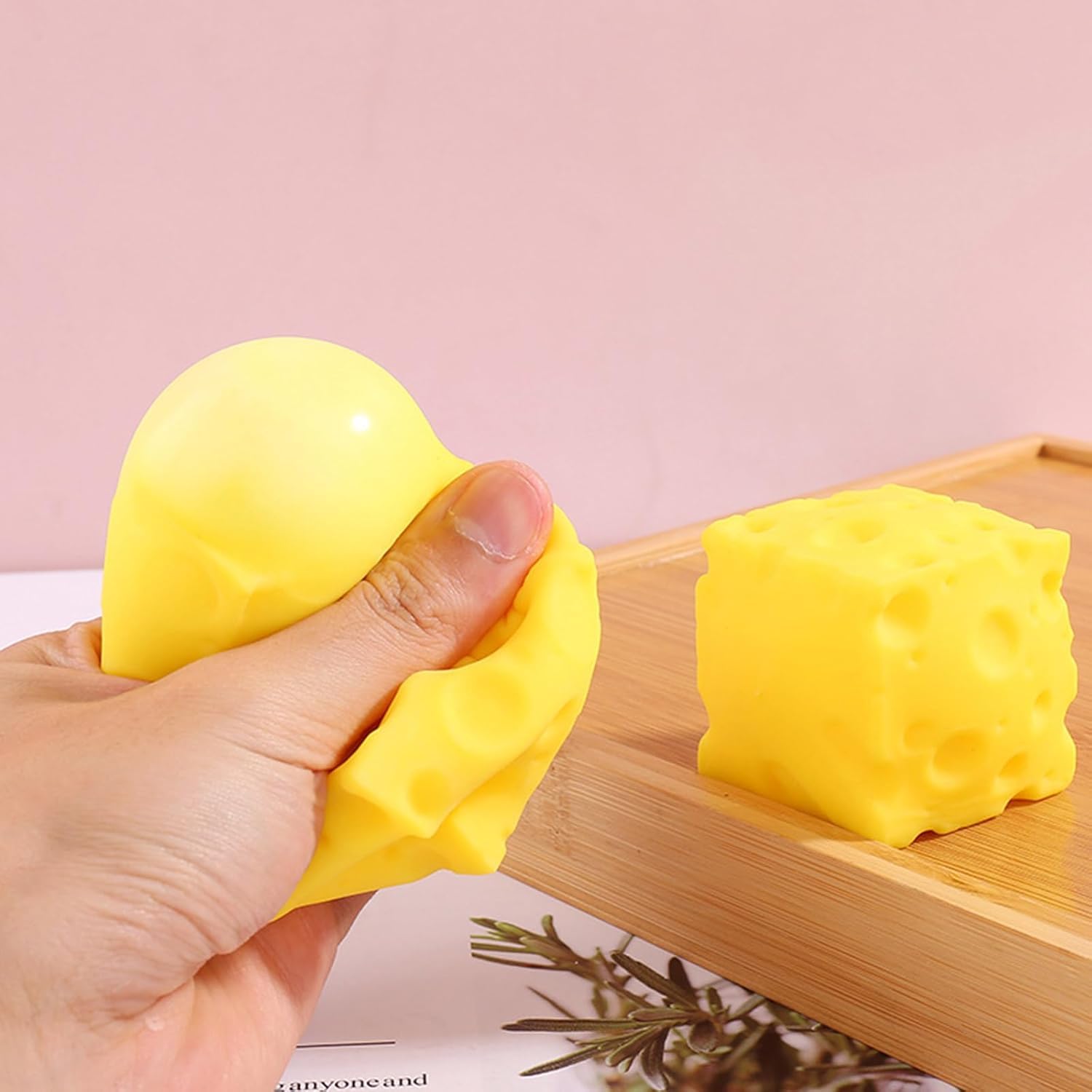 Yellow Cheese Squeeze Toy handheld 5cm size for on-the-go calm