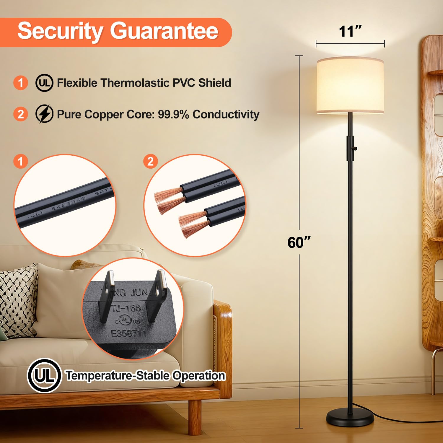 Yemela modern black pole lamp complements contemporary interiors with a sleek silhouette.