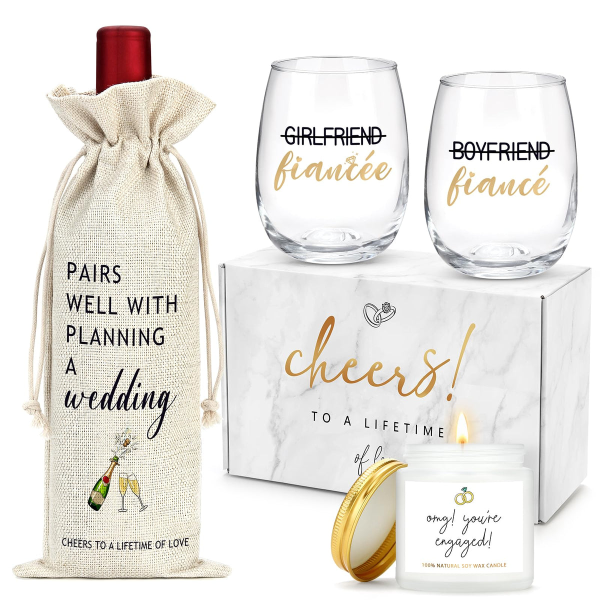YENCHORN engagement wine glasses set with gold ink for elegant toasts